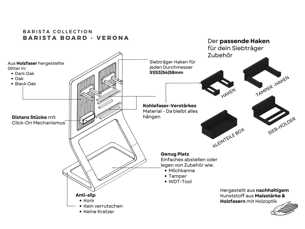 Barista Organizer Board "Verona-Dark Oak"