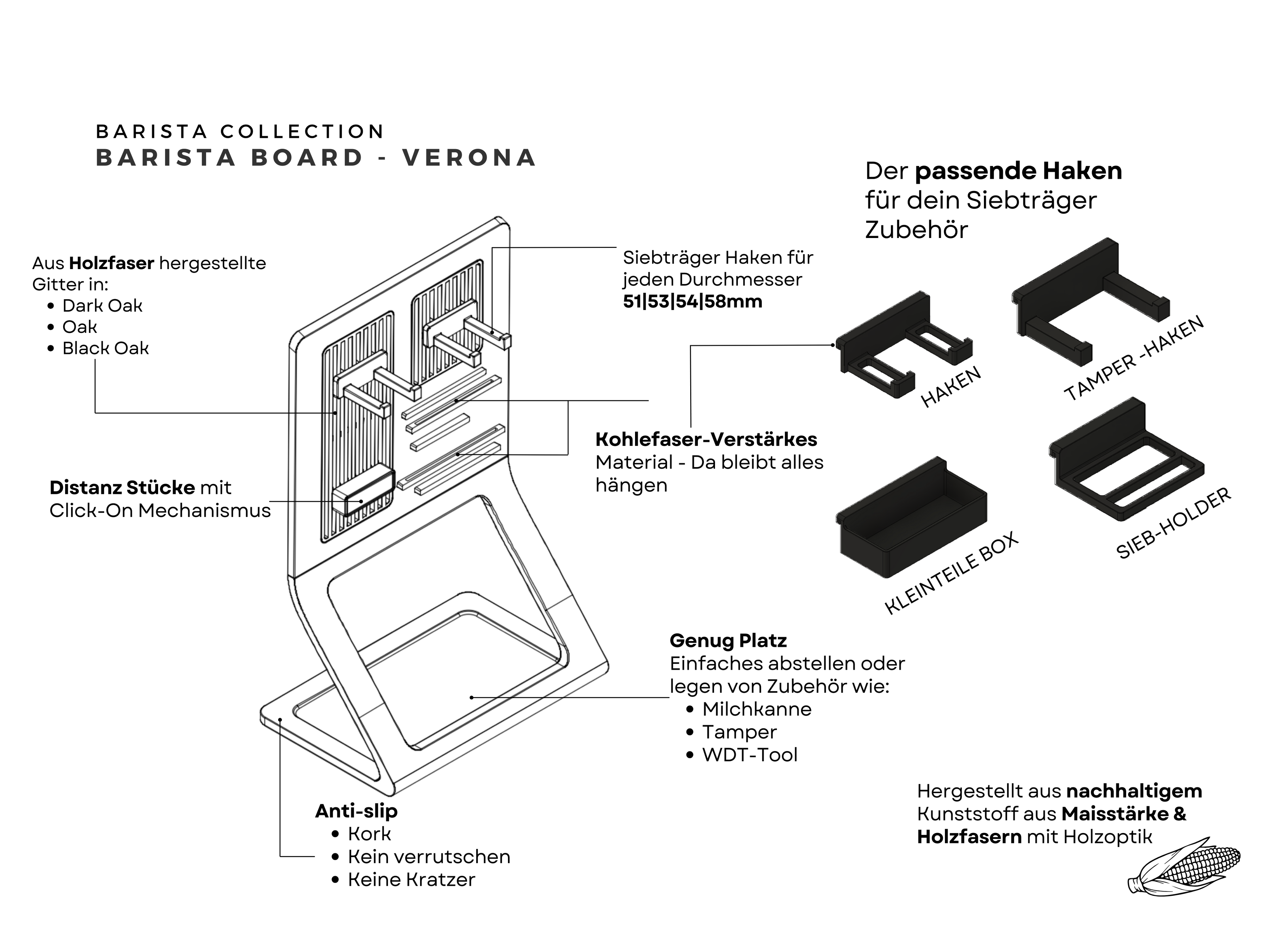 Barista Organizer Board "Verona-Dark Oak"